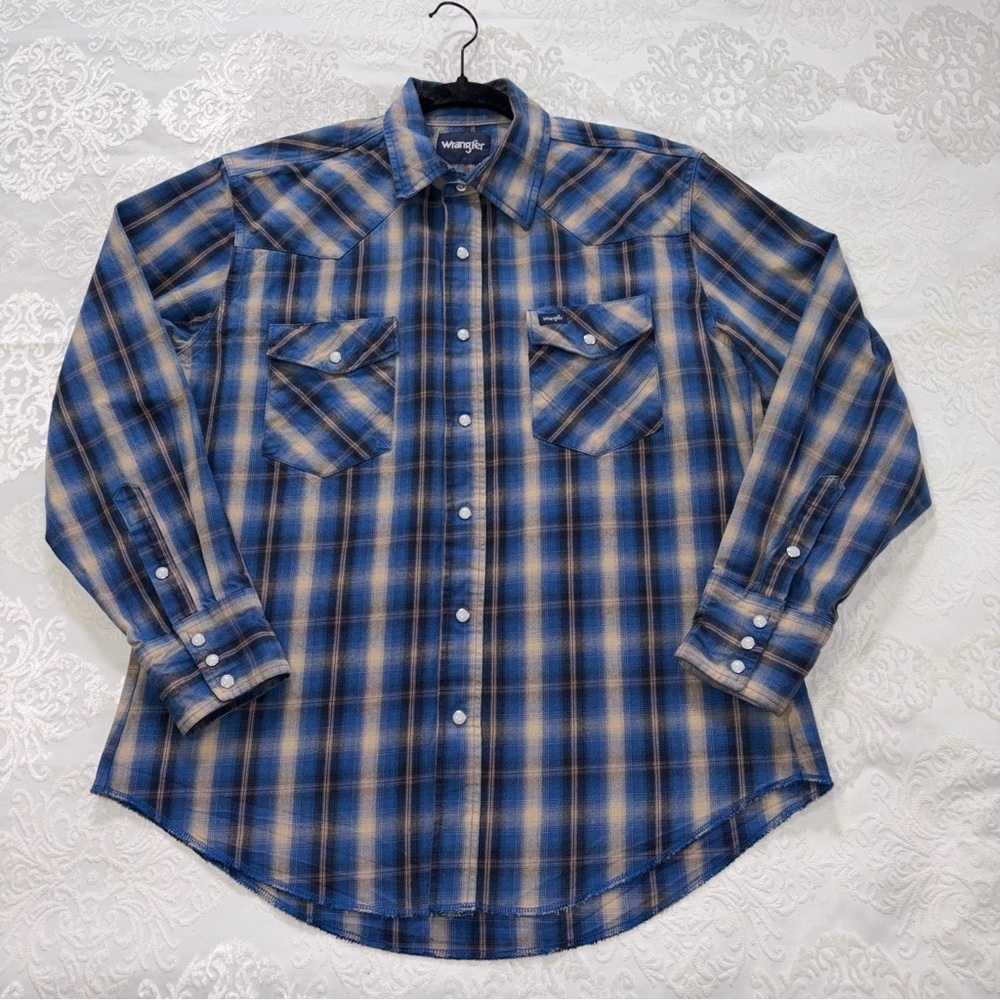 Wrangler Western Pearl Snap Blue Plaid Button Down Size Large